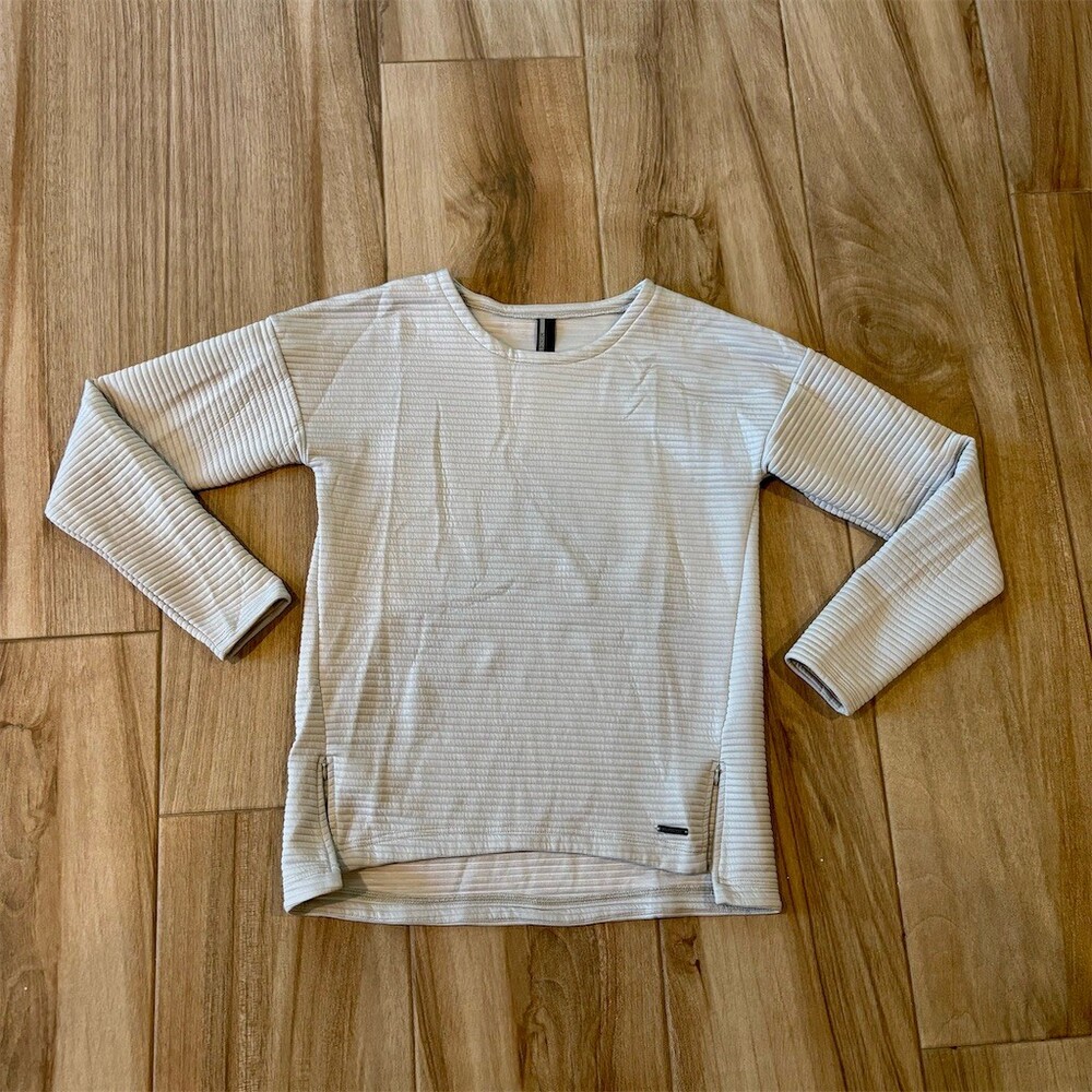 Mondetta Top Womens Petite Small Beige Waffle Knit Long Sleeve Pullover